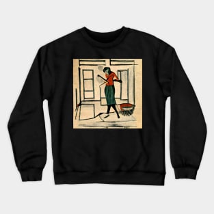 Old fashioned sketch graphic of woman in her house. Crewneck Sweatshirt